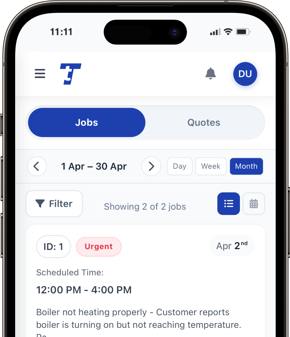 Phone screen showing quick job or quick quote in Total Tradesmen