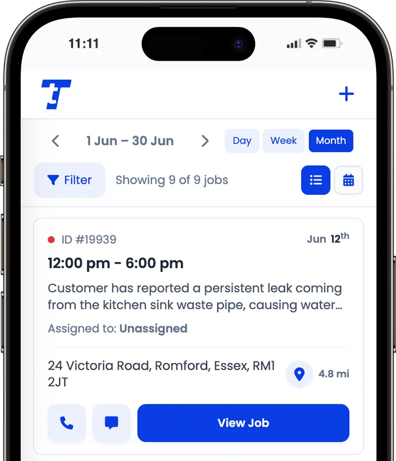 Total Tradesmen dashboard on iPhone