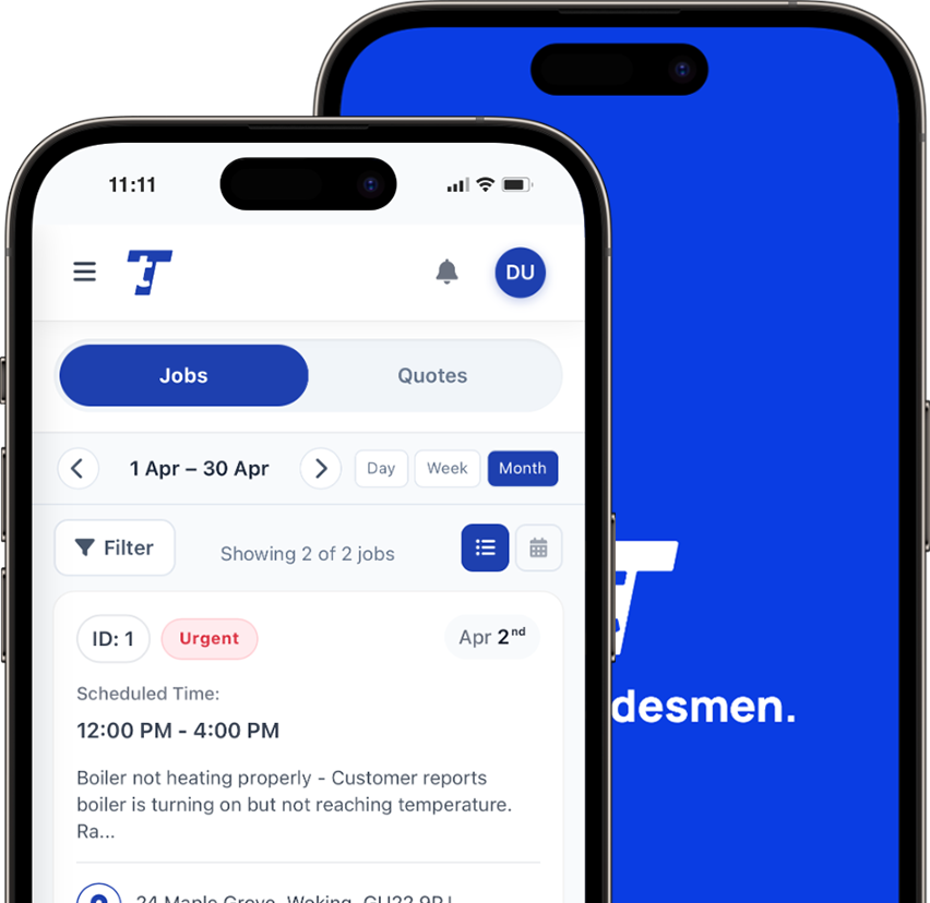 Total Tradesmen mobile app screens