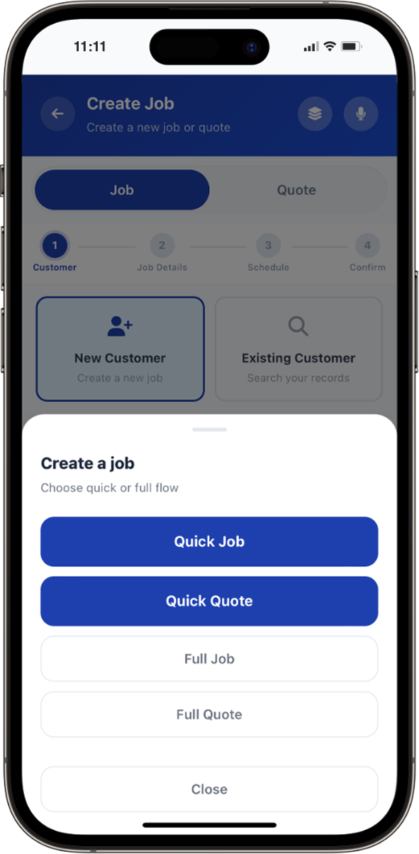 Phone screen showing quick job or quote in Total Tradesmen