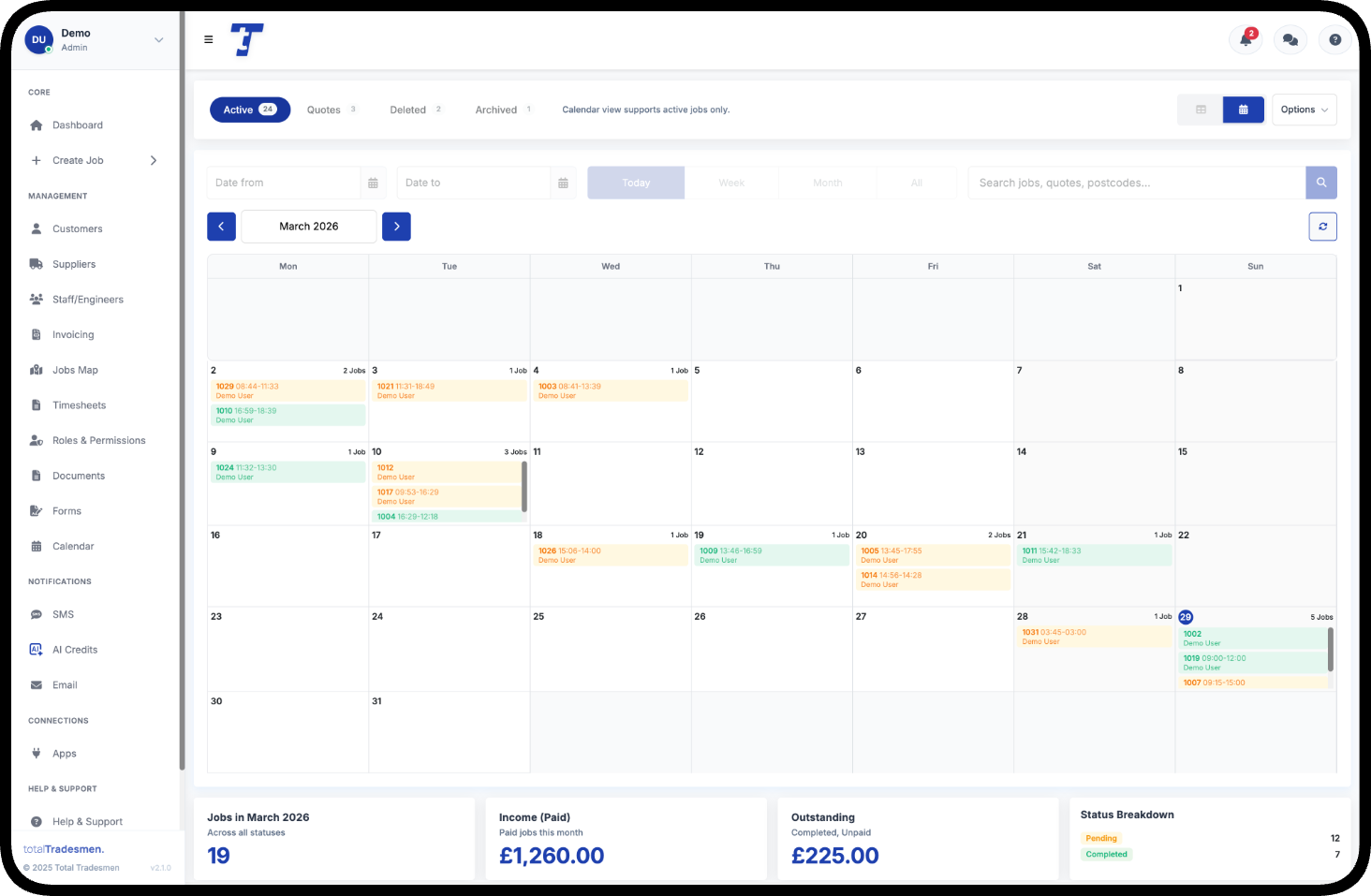 Total Tradesmen platform: jobs, quotes, invoicing, and more