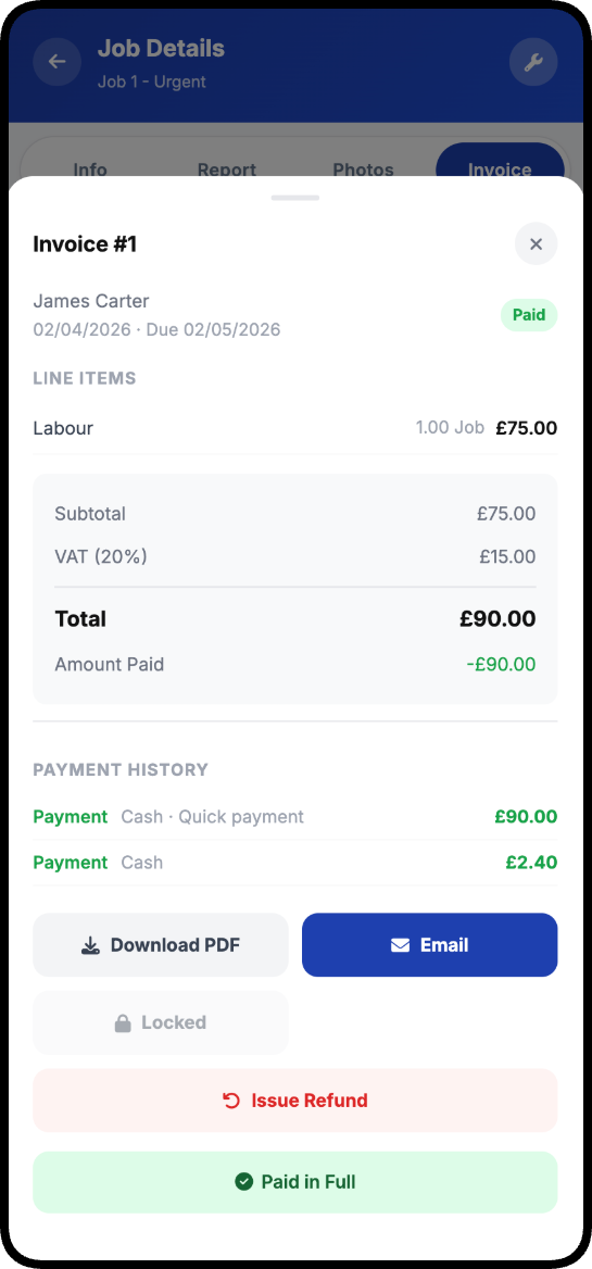 Invoice on phone in Total Tradesmen