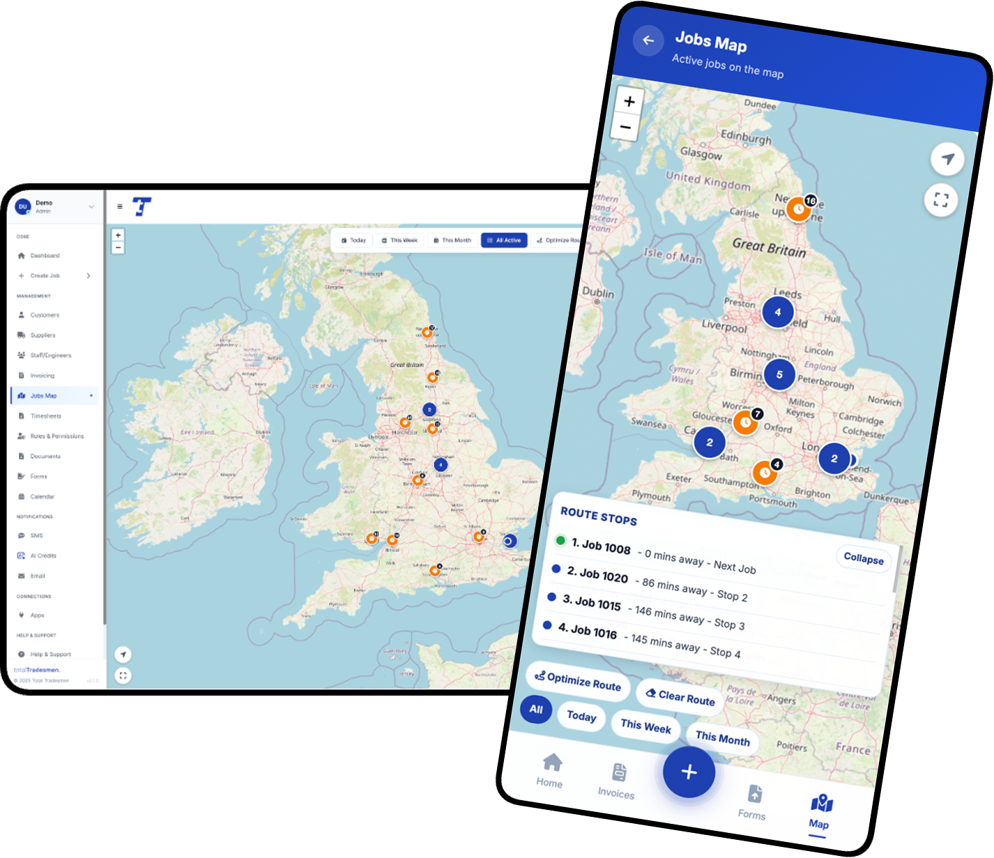 Jobs map view in Total Tradesmen