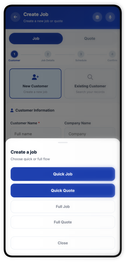 Phone screen showing quick job or quick quote in Total Tradesmen