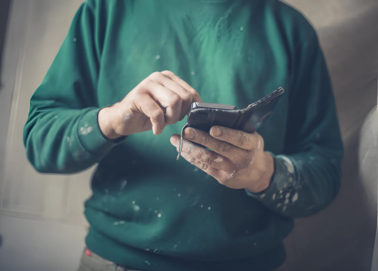 Painter on the phone on site